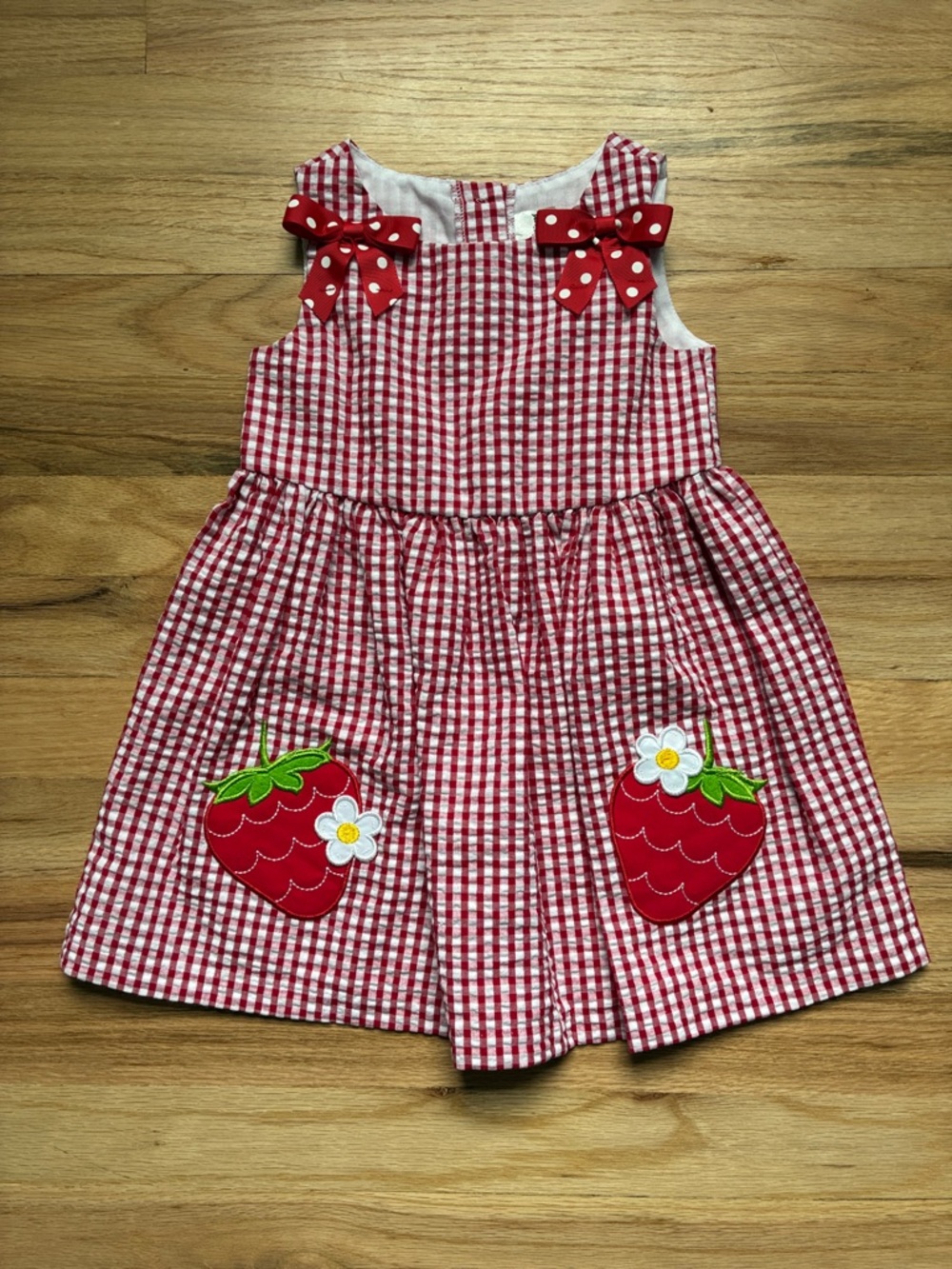 Rare Editions Red and White Gingham Dress with Strawberry Pockets